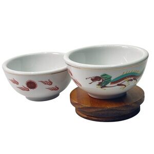 Vintage Set o f 2 Chinese Dragon Heavy Rice / Soup Bowls by Cathay Guoguang